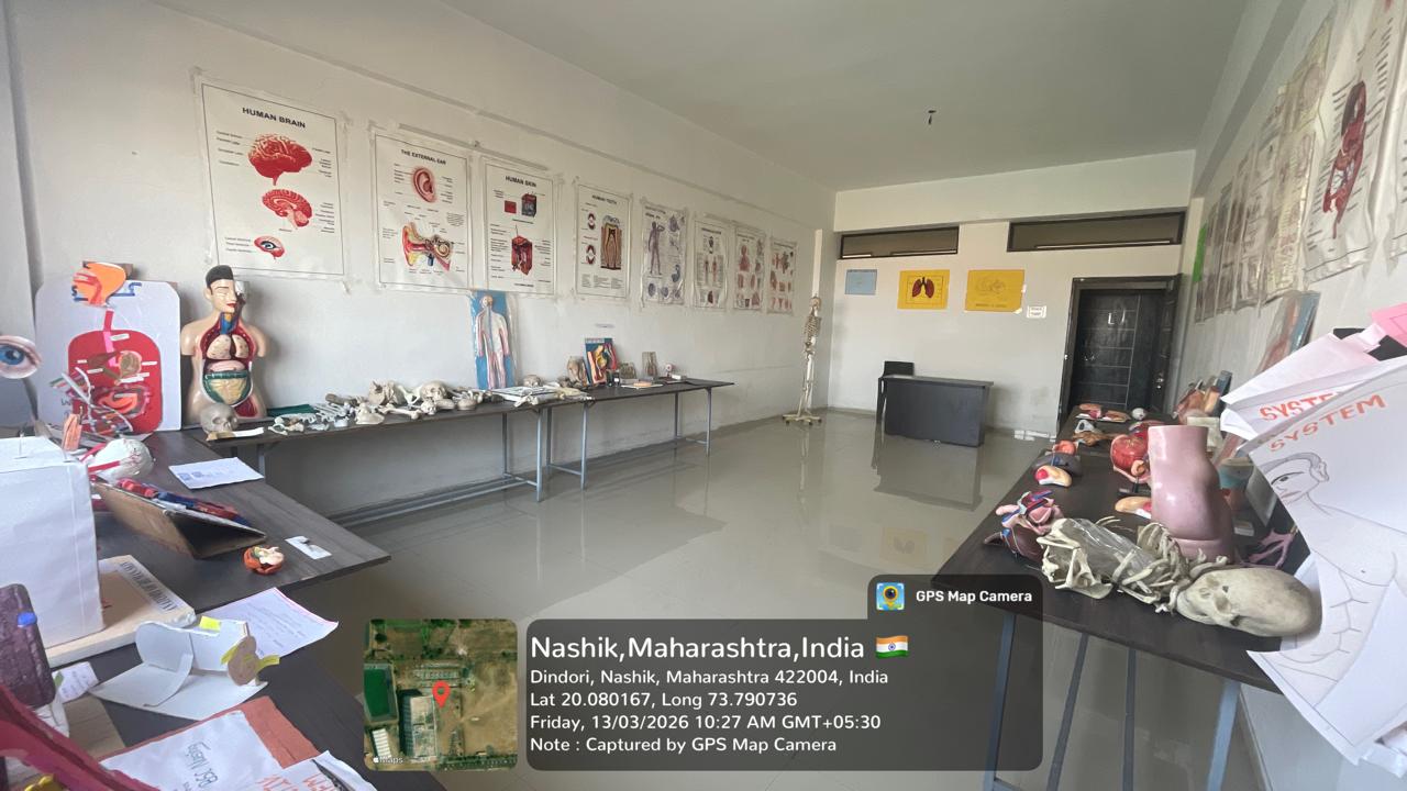 Anatomy lab wide view with all models and charts displayed